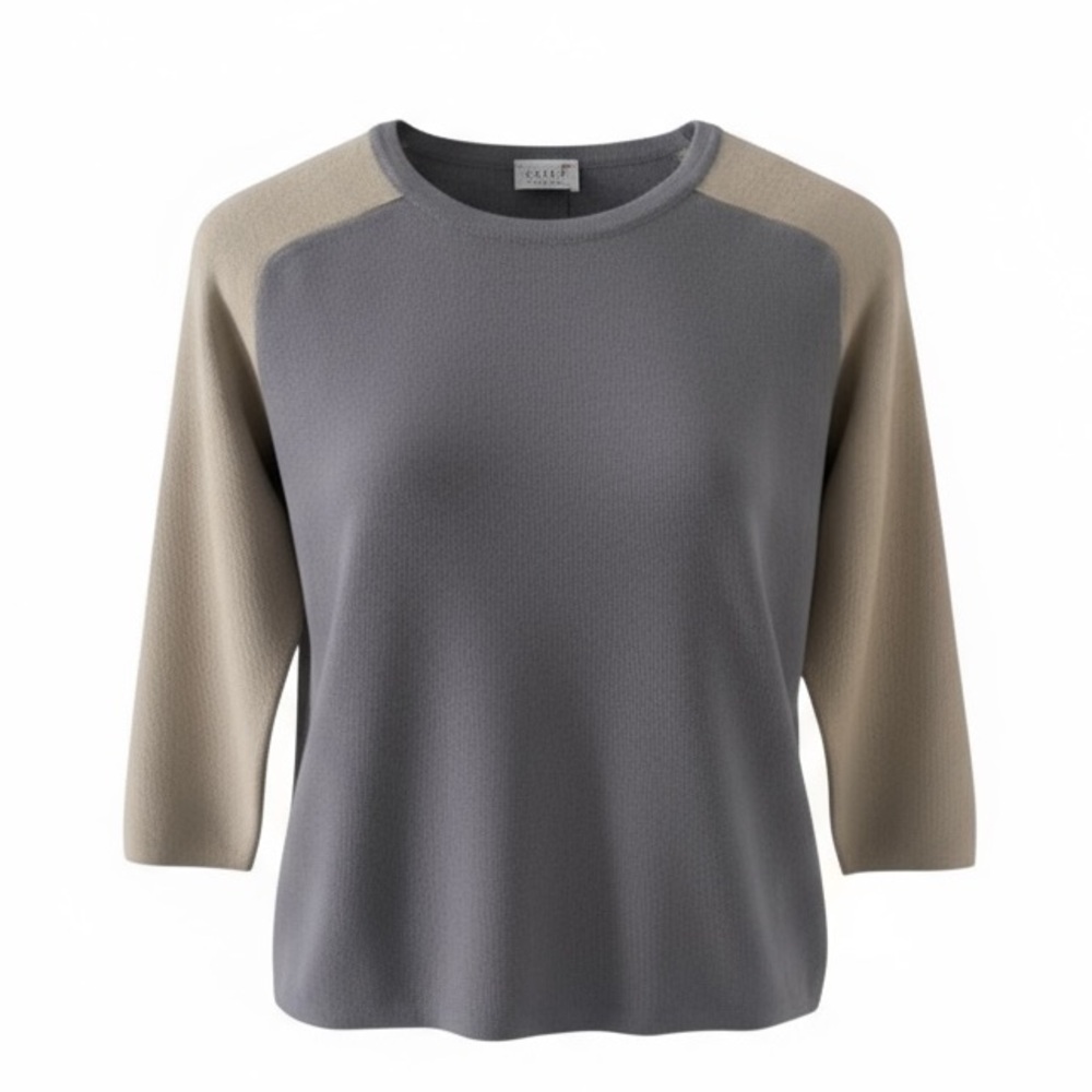 Como Sport Grey and Light Tan Raglan 3/4 Sleeve Wool Blend Sweater Size Medium